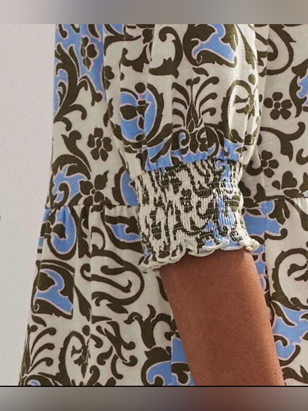 ME+EM Batik Floral Print Mini Slub Dress Cream & Blue Size 2 - Picture 5 of 11